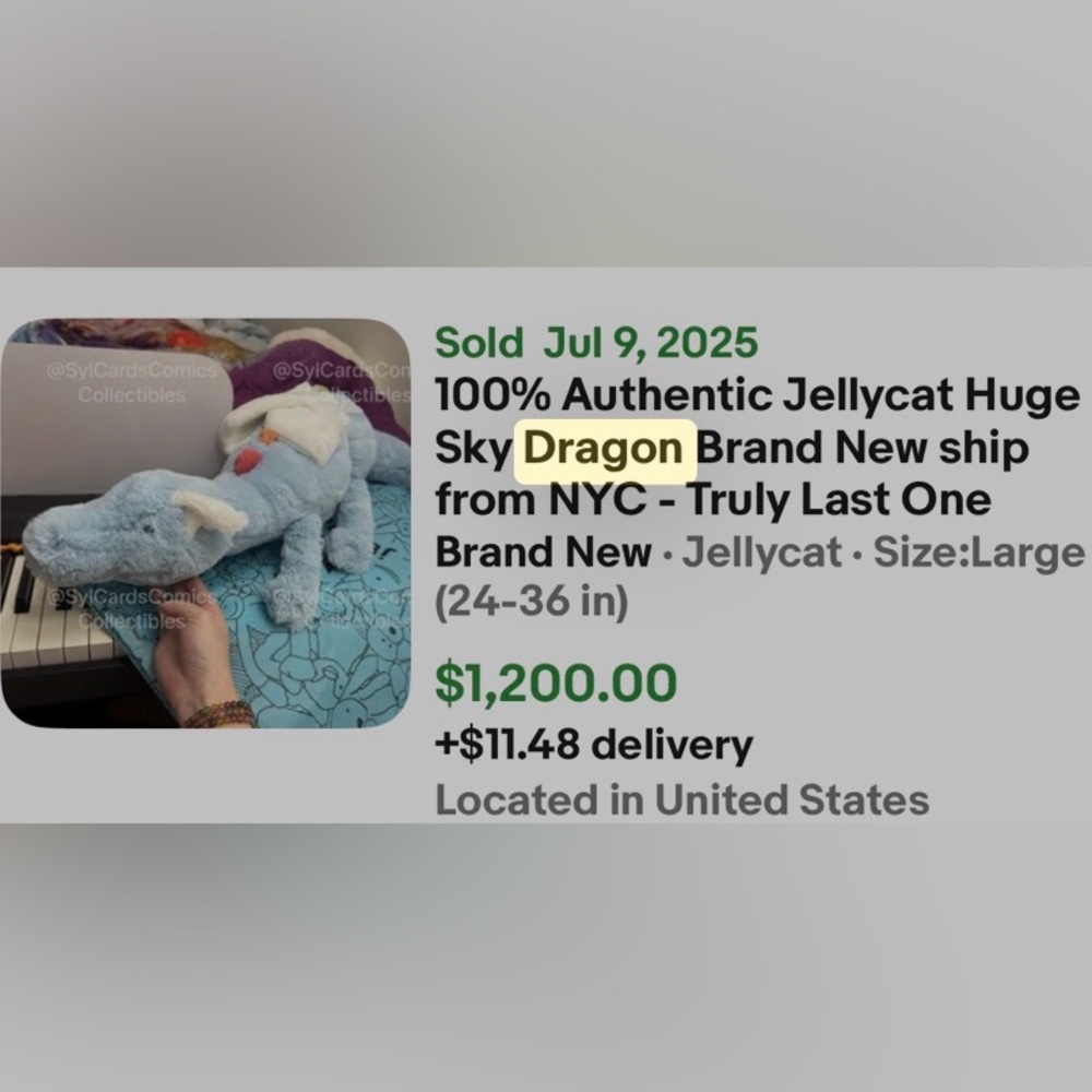 BNWT JellyCat HUGE Lazulia  Dragon MUCH BRIGHTER IRL RETIRED SIZE! AUTH RECEIPT - Picture 15 of 16